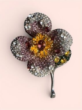 NWT Sparkling Floral Crystal Brooch Pink, Yellow & Clear Beautiful
